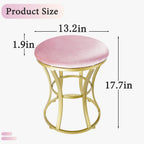 Velvet Round Vanity Stool,Pink Velvet Footrest Ottoman Foot Stool Seat with Golden Metal Legs,Makeup Chair for Bathroom Vanity,Bedroom,Living Room