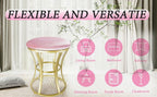 Velvet Round Vanity Stool,Pink Velvet Footrest Ottoman Foot Stool Seat with Golden Metal Legs,Makeup Chair for Bathroom Vanity,Bedroom,Living Room