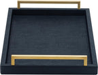 Ivory Shagreen Decorative Tray Large Rectangle Coffee Table Tray for Ottoman Faux Leather Serving Tray with Brushed Gold Handles
