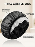 Shower Cap,Terry Lined Shower Cap for Women Reusable, Triple Layer Waterproof Bath Cap, Extra Large for Women Long Hair(Black)