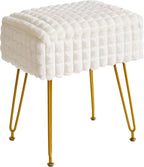 Rectangle Vanity Chair with Storage Space, Footrest Footstool Ottoman, Vanity Stool, Dressing Table Chair, with Anti-Slip Feet, for Makeup Room, Bedroom, Square Grid Pattern, White WBD004W