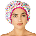 Reusable Bath & Shower Cap Lined, Oversized Waterproof Shower Caps Large Designed for all Hair Lengths with PEVA Lining & Elastic Band Stretch Hem Hair Hat - Fashionista Deco Dots
