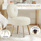 Armless Vanity Chair for Makeup Room, Velvet Vanity Stool with Back, Living Room Chair with Solid Metal Legs for Bedroom, Study Room, Vanity(Khaki)