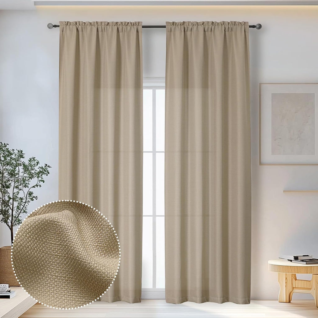 Black Curtains 63 Inch Length 2 Panels Set for Living Room Bedroom, Light Filtering Faux Linen Textured Soft Window Curtain, Airy Soft Rod Pocket cortinas para cuarto, 40Wx63L Inches, 2 Pcs
