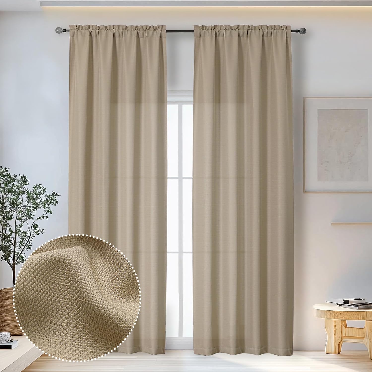 Black Curtains 63 Inch Length 2 Panels Set for Living Room Bedroom, Light Filtering Faux Linen Textured Soft Window Curtain, Airy Soft Rod Pocket cortinas para cuarto, 40Wx63L Inches, 2 Pcs
