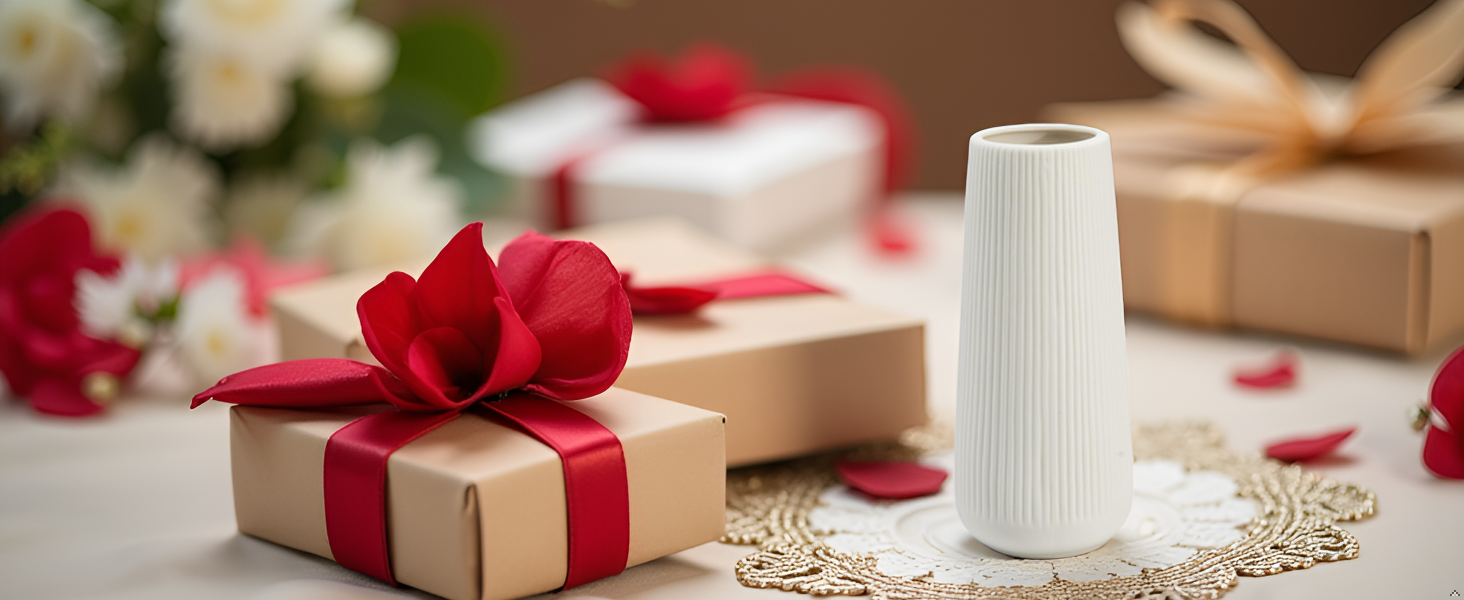 Ceramic Vase for Flower, Matte Black Ribbed Ceramic Vase for Home Decor, Nordic Minimalist Vase for Pampas Grass, Flowers Vases for Kitchen, Living Room, Bedroom, Office, Shelf Table (White)