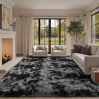 6x9 Ft Large Shag Rugs for Living Room, Tie-Dyed Ultra Soft Fluffy Furry Area Rugs for Bedroom Indoor Floor, Aesthetic Carpet for Kids Home Decor (Dark Grey)
