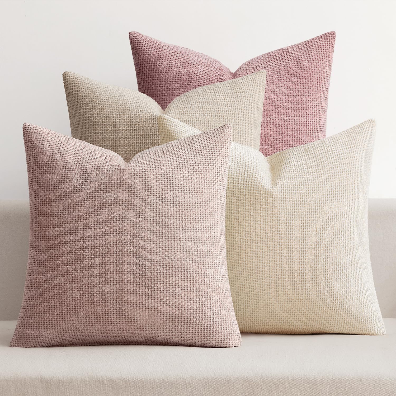 Pack of 4 Couch Throw Pillow Covers 18x18 Inch Neutral Soft Decorative Chenille Pillow Covers Farmhouse Boho Cushion Covers for Mid Century Modern Spring Home Decor Sofa Bedroom Living Room