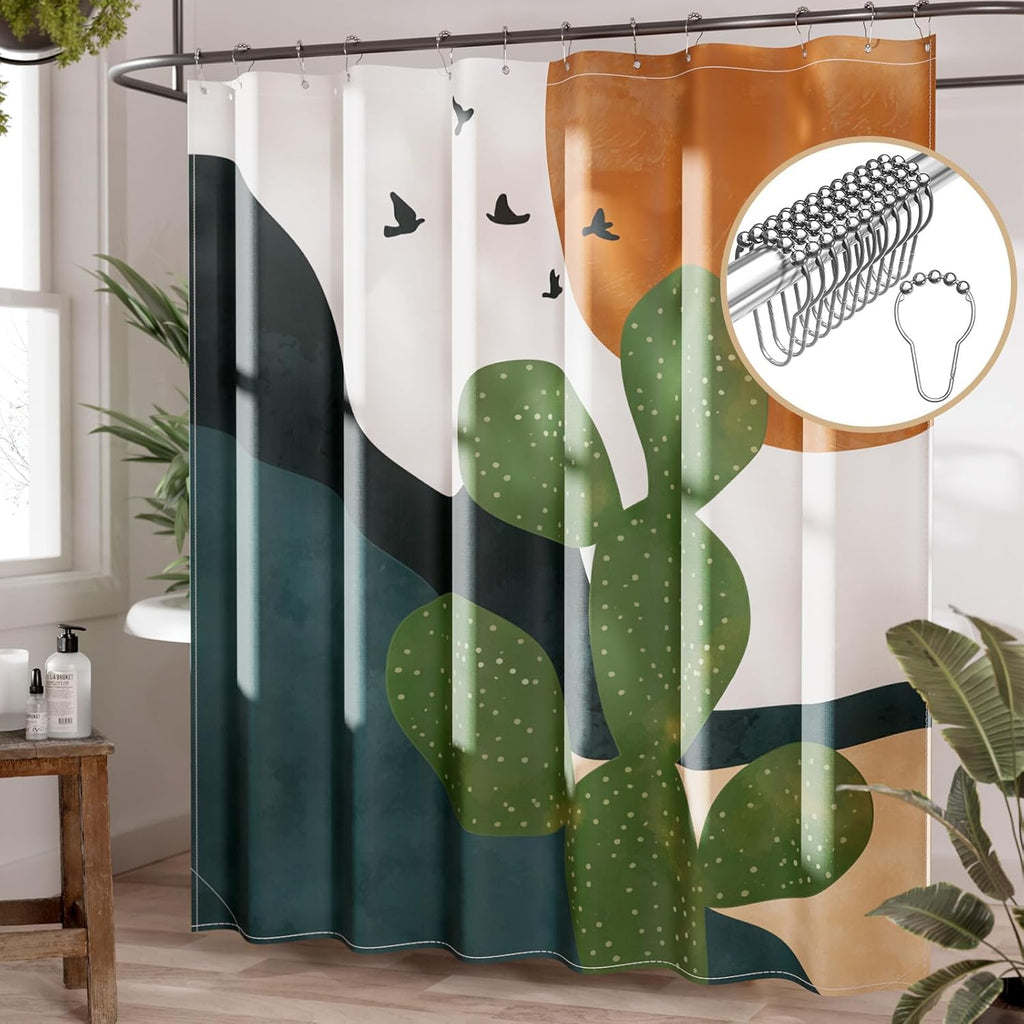 Shower Curtain, Cloth Ombre Black Shower Curtain Set with 12 Hooks, Washable Fabric Black and White Shower Curtain, Rustic Farmhouse Bathroom Shower Curtain, 72x72 Inches