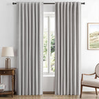 100% Blackout Linen Curtains for Bedroom, Ivory Solid Luxury Decor Thermal Insulation Room Darkening Drapes for Living Room Nursery Back Tab Rod Pocket 42 x 84 Inches, 2 Panels