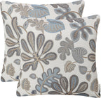 Mika Home Set of 2 Jacquard Tropical Leaf Pattern Oblong Throw Pillow Covers Accent Pillowcase 12X20 Inches,Blue Cream
