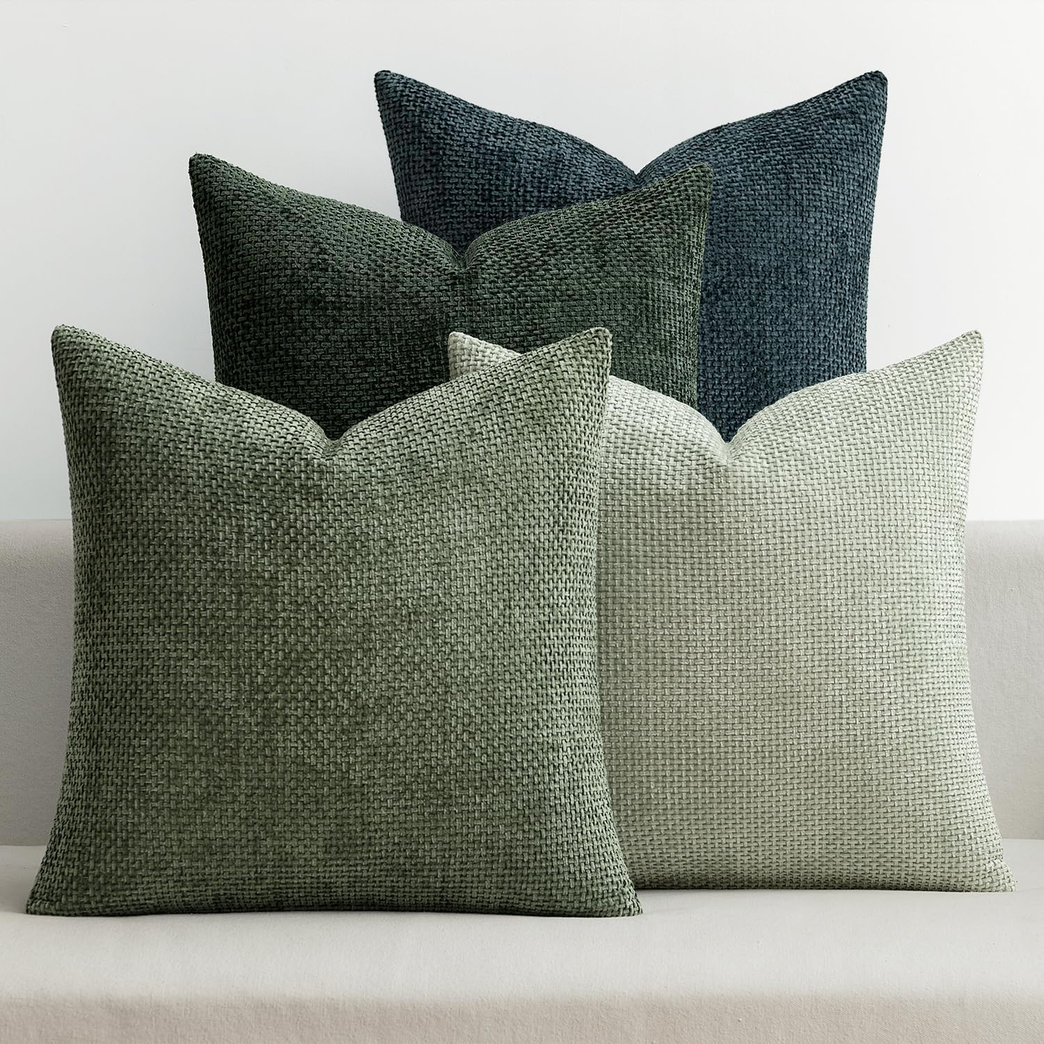 Pack of 4 Couch Throw Pillow Covers 18x18 Inch Neutral Soft Decorative Chenille Pillow Covers Farmhouse Boho Cushion Covers for Mid Century Modern Spring Home Decor Sofa Bedroom Living Room