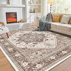 Soft Area Rugs 5x7, 5x7 Washable Rug with Non Slip Backing, 5 x 7 Faux Cashmere Low-Pile Carpet, Navy Blue & Gold