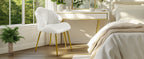 Vanity Chair, Velvet Accent Chair with Shell-Shaped Backrest, Modern Armchair with Gold Metal Legs for Dressing Room/Bedroom/Living Room, White