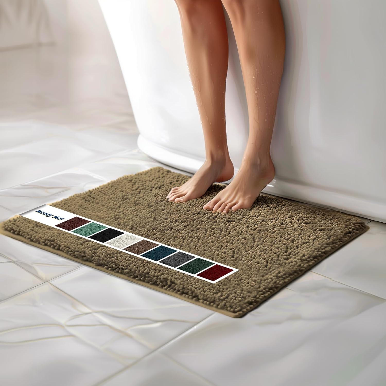 Chenille Bathroom Rugs Quick Dry Microfiber Mats Non Slip Washable, Extra Thick, Soft and Highly Absorbent Bath Mats for Bathroom, Kitchen, and Shower Floor - Grey 36"x60"