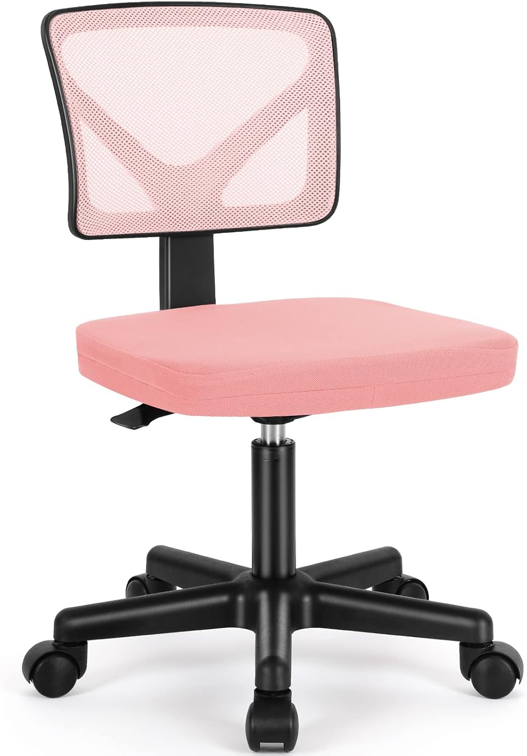 Small Desk Chair, Ergonomic Low-Back Mesh Rolling Work Swivel Chairs with Wheels, Armless Comfortable Seat Lumbar Support for Home, Bedroom, Study, Student, Adults,Classic Pink