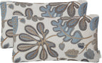 Mika Home Set of 2 Jacquard Tropical Leaf Pattern Oblong Throw Pillow Covers Accent Pillowcase 12X20 Inches,Blue Cream
