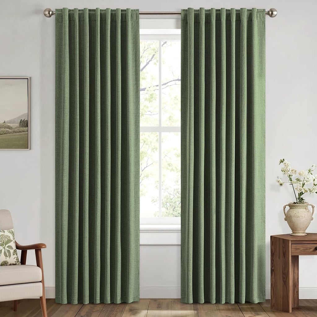 100% Blackout Linen Curtains for Bedroom, Ivory Solid Luxury Decor Thermal Insulation Room Darkening Drapes for Living Room Nursery Back Tab Rod Pocket 42 x 84 Inches, 2 Panels