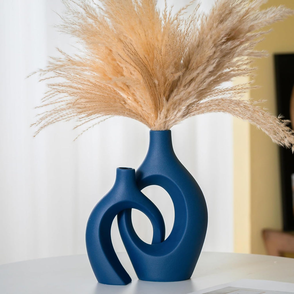 Ceramic Vase Set of 2, Nordic Modern Boho ins Style Decorative Ceramic Aesthetic Flower Vase for Home Decor (Milky White W 6.3" X H 8.4")