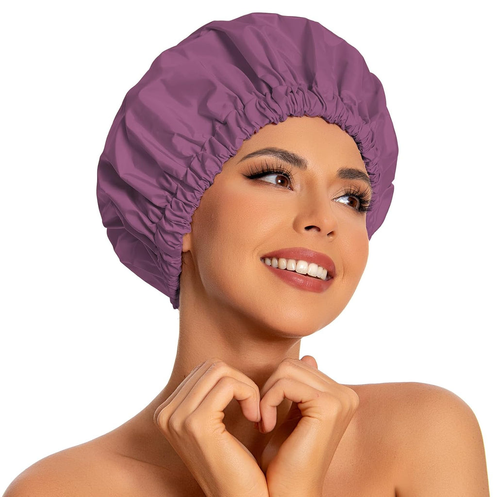 Reusable Shower Cap for Women, Large Waterproof Shower Bonnet Washable Elastic Band Bath Hair Hat for Long Hair, Braids(Green)
