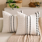 Boho Chenille Tufted Couch Throw Pillow Covers 18x18 Inch Set of 2 Farmhouse Striped Decorative Pillow Covers Accent Neutral Square Pillowcase Green Cushion Covers for Livingroom Sofa Bed