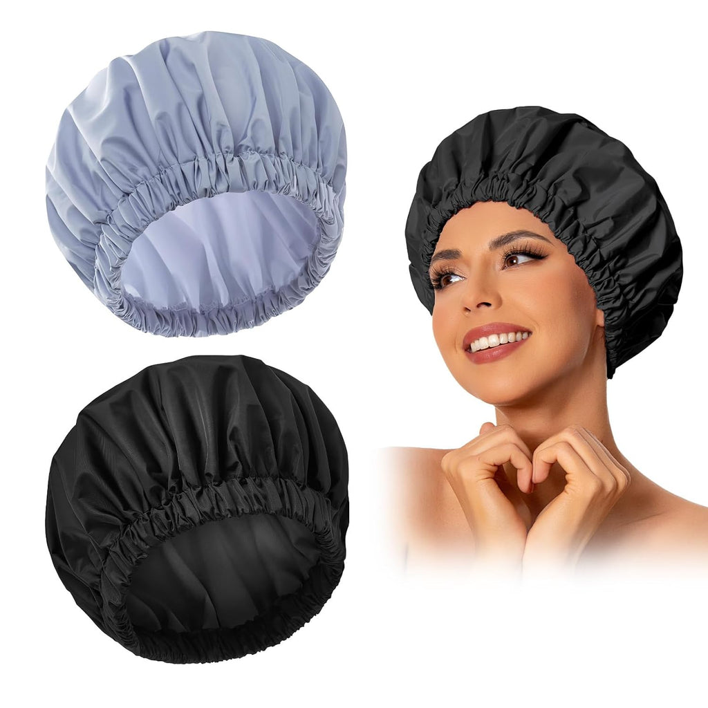 Reusable Shower Cap for Women, Large Waterproof Shower Bonnet Washable Elastic Band Bath Hair Hat for Long Hair, Braids(Green)