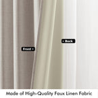 100% Blackout Linen Curtains for Bedroom, Ivory Solid Luxury Decor Thermal Insulation Room Darkening Drapes for Living Room Nursery Back Tab Rod Pocket 42 x 84 Inches, 2 Panels