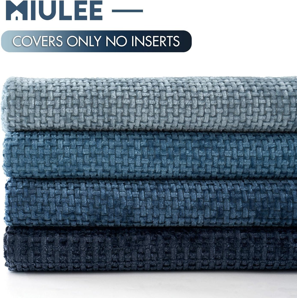 Pack of 4 Couch Throw Pillow Covers 18x18 Inch Neutral Blue Soft Decorative Chenille Pillow Covers Farmhouse Accent Cushion Covers for Boho Western Spring Coastal Decor Sofa Bed Living Room