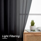 Black Sheer Curtains 84 Inches Long, Light Filtering Rod Pocket Solid Color Window Sheer Curtain Panels, Elegant Curtains & Drapes for Living Room, Bedroom 2 Panels (Black, 42" W x 84" L)