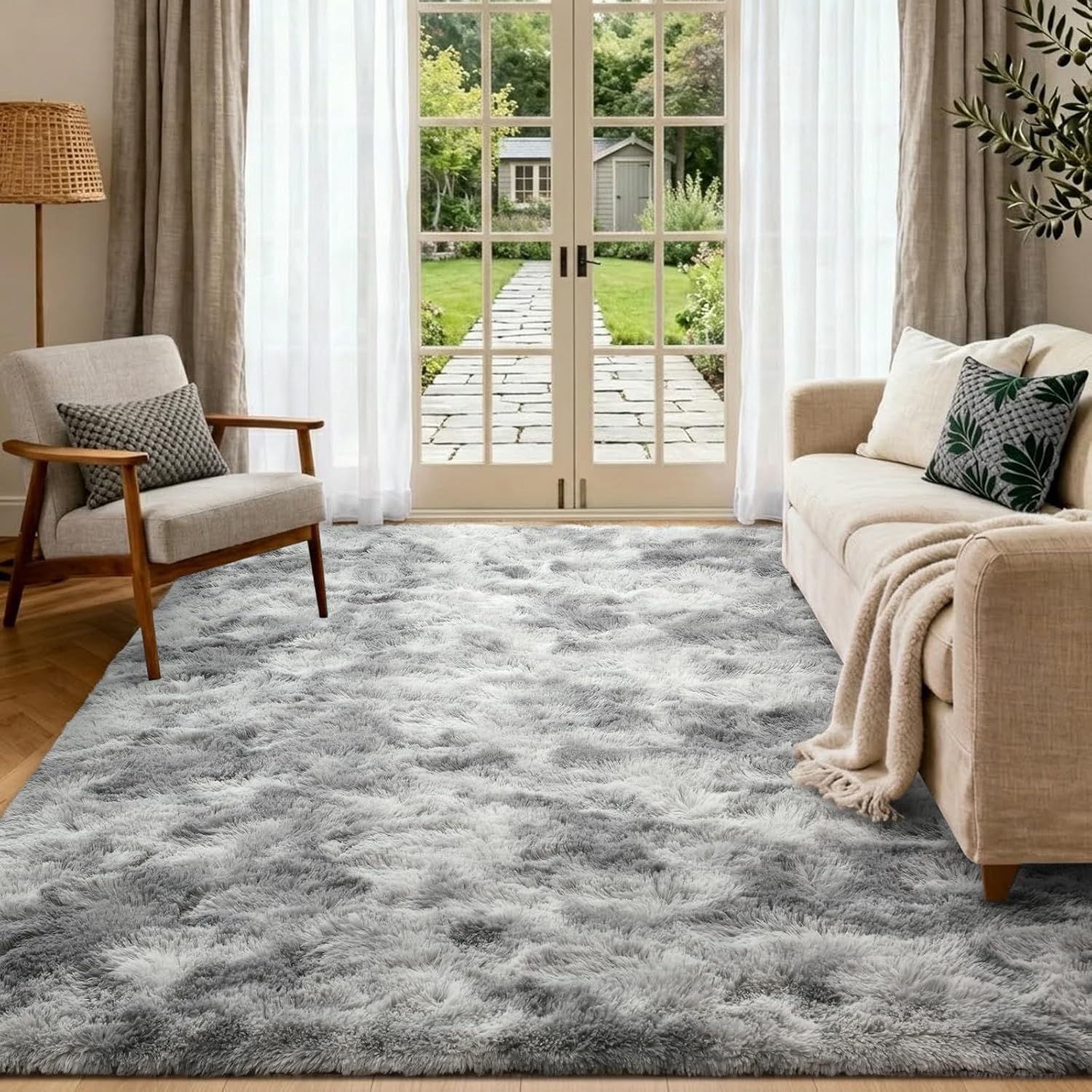 6x9 Ft Large Shag Rugs for Living Room, Tie-Dyed Ultra Soft Fluffy Furry Area Rugs for Bedroom Indoor Floor, Aesthetic Carpet for Kids Home Decor (Dark Grey)
