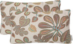 Mika Home Set of 2 Jacquard Tropical Leaf Pattern Oblong Throw Pillow Covers Accent Pillowcase 12X20 Inches,Blue Cream