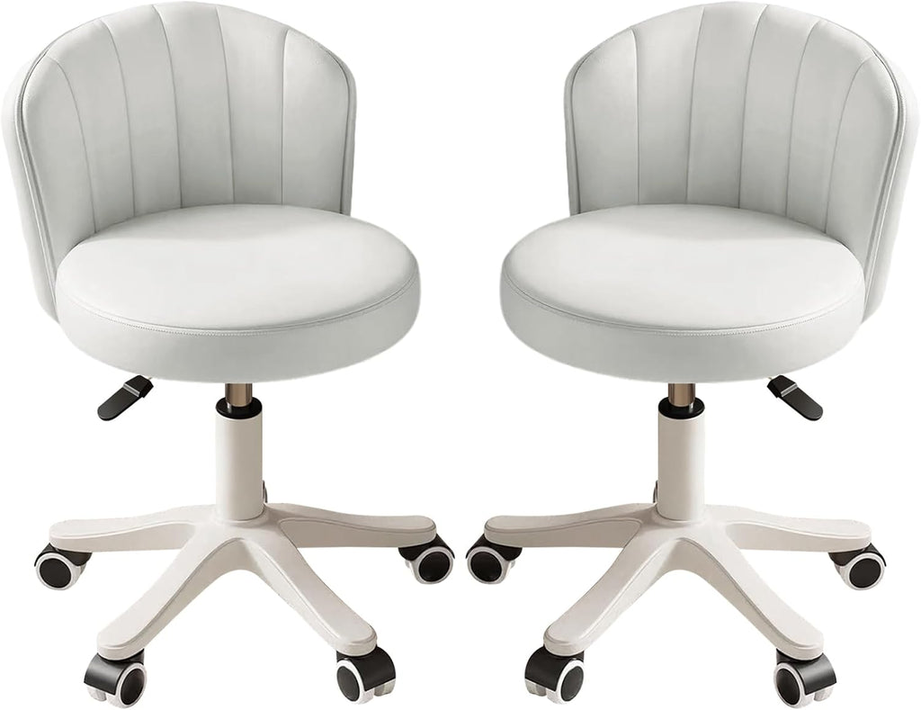 Small Round Rolling Desk Chair Armless Comfy Vanity Computer Chair Height Adjustable Swivel Work Spa Chair