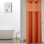 No Hook Waffle Shower Curtain with Snap in Fabric, Waterproof Shower Curtains with See Through Top Window, Hotel Luxury Heavy Duty Bathroom Curtain and Liner Set, 72'' x 75'', Black