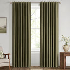 100% Blackout Linen Curtains for Bedroom, Ivory Solid Luxury Decor Thermal Insulation Room Darkening Drapes for Living Room Nursery Back Tab Rod Pocket 42 x 84 Inches, 2 Panels