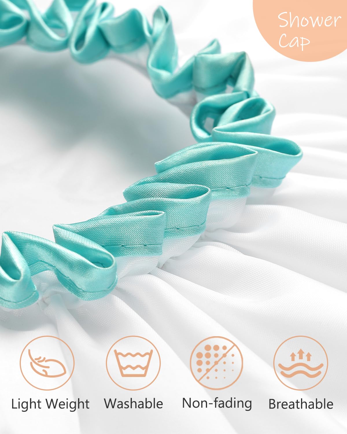 White Shower Cap for Long Hair 1 Pack, 12 inch large size,Waterproof Washable Hair Caps for Women and Girls, Super Cute and Extra Large