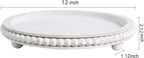 12in Round Wood Tray - White, Distressed, Farmhouse Rustic - Decorative Tray for Living Room, Coffee Table, Kitchen Table or Farmhouse Serving Tray