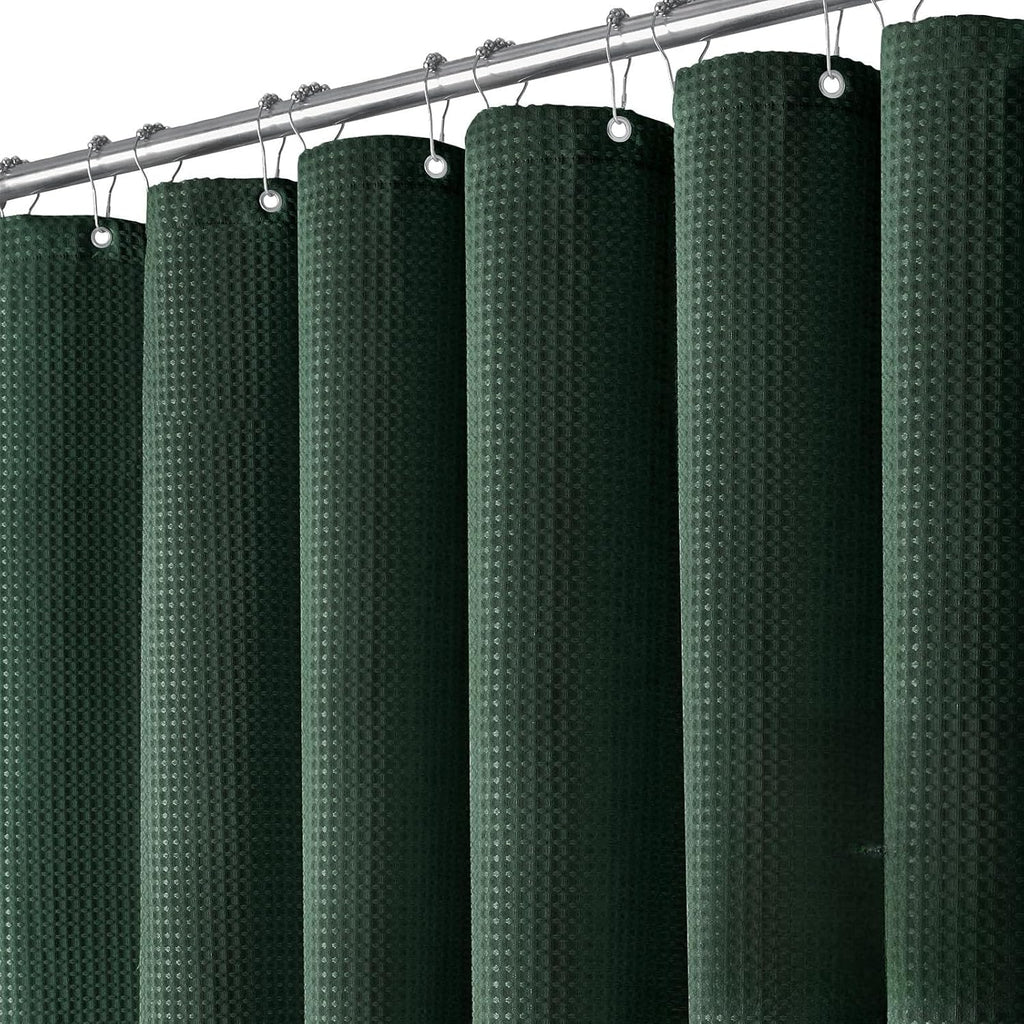 Dynamene Sage Green Shower Curtain - Waffle Textured Heavy Duty Thick Fabric Shower Curtains for Bathroom, 256GSM Luxury Weighted Polyester Cloth Bath Curtain Set with 12 Plastic Hooks，72Wx72H,Green