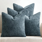 Pack of 4 Couch Throw Pillow Covers 18x18 Inch Neutral Blue Soft Decorative Chenille Pillow Covers Farmhouse Accent Cushion Covers for Boho Western Spring Coastal Decor Sofa Bed Living Room