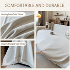 Couch Covers for Dogs 3 Cushion, Loveseat Slipcovers Washable, Pet L Shape Sectional Protector, Boho Sofa Blanket Cover, Herringbone Chenille, Cream, 71"x118"