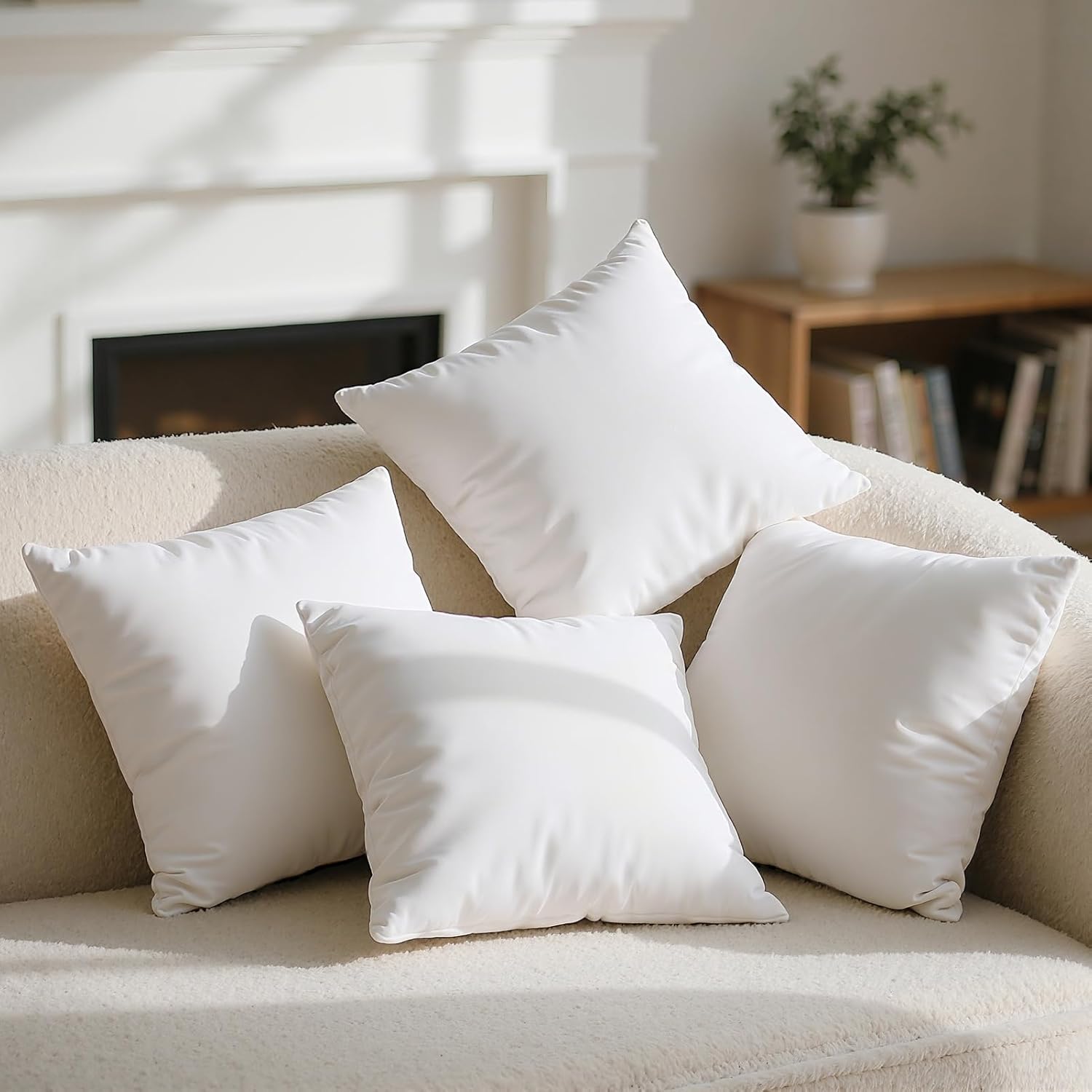 Phantoscope 100% Virgin Fiber Pillow Inserts, Premium Microfine Fiber Square Hypoallergenic Throw Pillow Inserts for Bedroom, Study, Chair 18x18 inches Pack of 4
