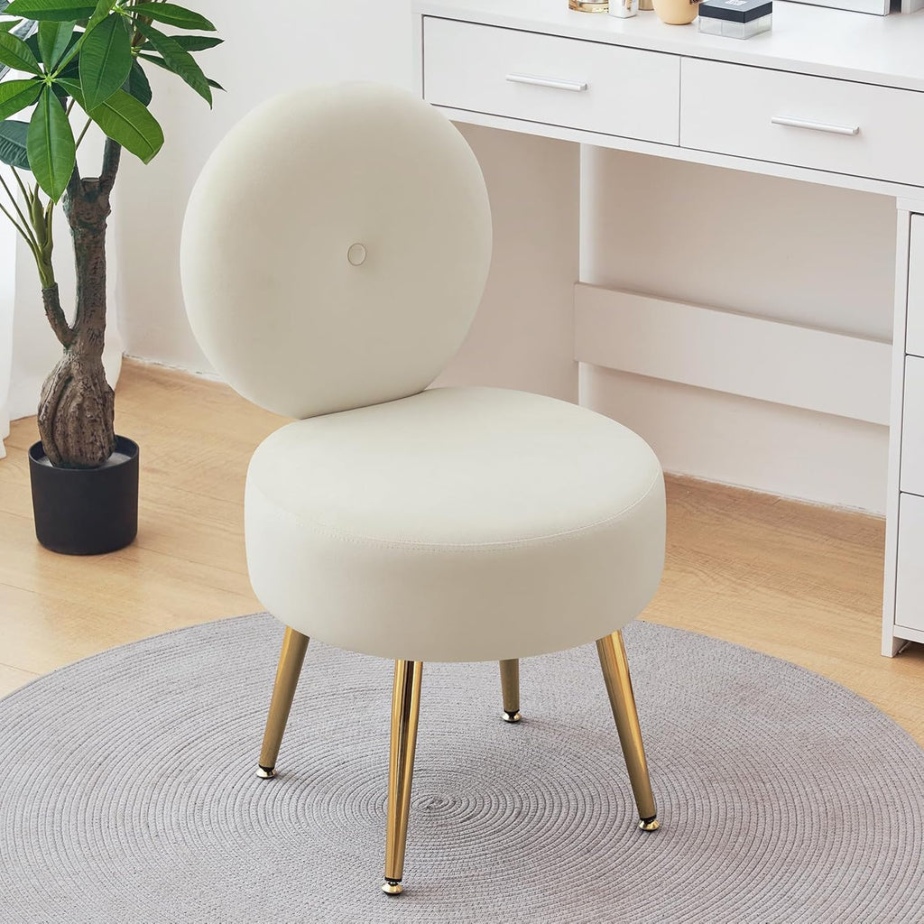 Armless Vanity Chair for Makeup Room, Velvet Vanity Stool with Back, Living Room Chair with Solid Metal Legs for Bedroom, Study Room, Vanity(Khaki)