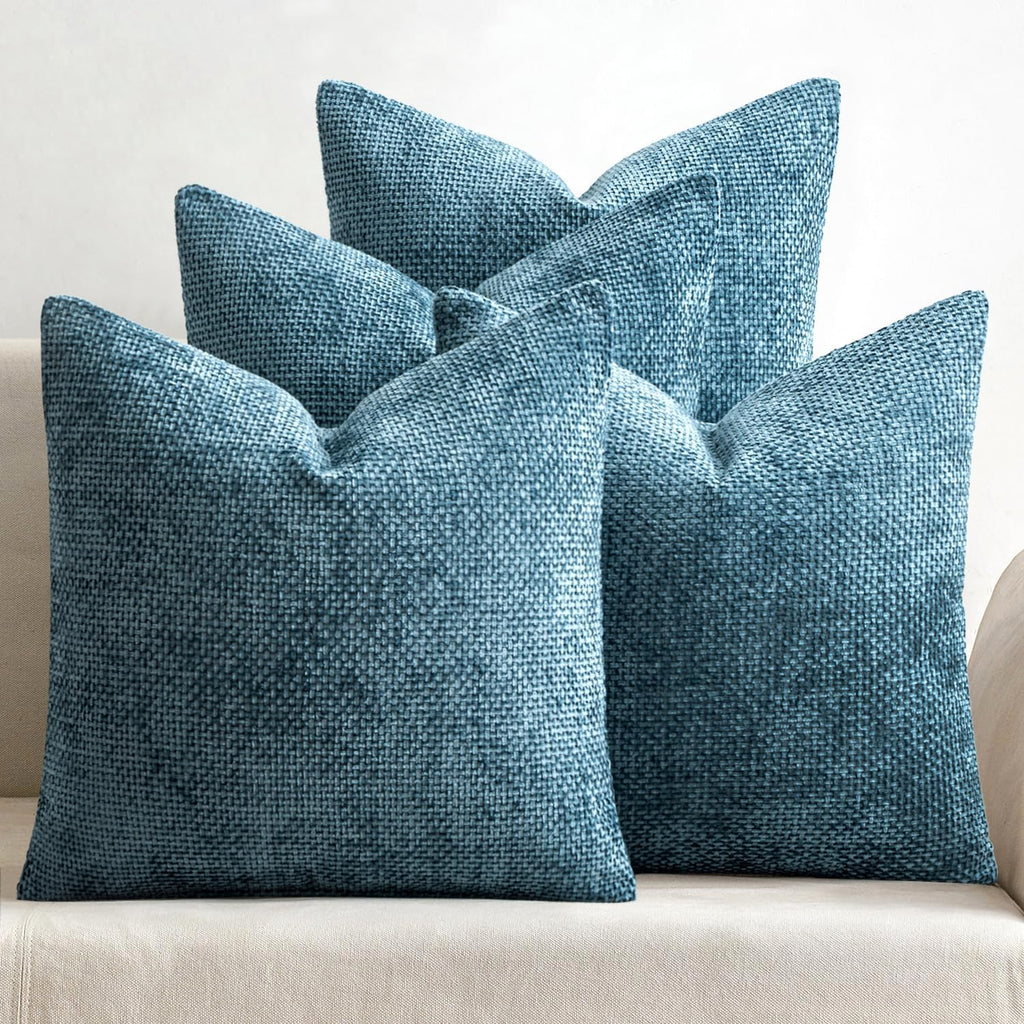 Pack of 4 Couch Throw Pillow Covers 18x18 Inch Neutral Soft Decorative Chenille Pillow Covers Farmhouse Boho Cushion Covers for Mid Century Modern Spring Home Decor Sofa Bedroom Living Room