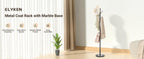 Coat Rack Freestanding with Natural Marble Base, Metal Coat Rack Stand with 10 Hooks, 3 Adjustable Size Coat Tree for Bags, Clothes, and Hats for Entryway, Bedroom, Hallway, Office, Black