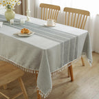 Tablecloths for Rectangle Tables, Cotton Linen Table Cloth Waterproof Tablecloth Wrinkle Free Farmhouse Dining Tables Cover, Soft Fabric Table Cloths with Tassels, Brown, 55" X 70", 4-6 Seats