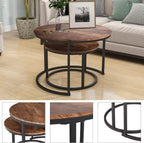 HOJINLINERO Round Coffee Table,Nesting Coffee Table Set of 2,Center Tables for Living Room,Office, Home Small Space,Stacking Side Tables,Sturdy and Easy Assembly,Wood Desktop,Brown,Large