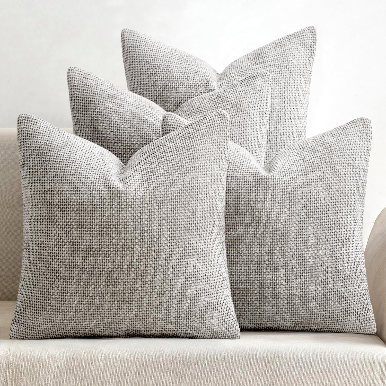 Pack of 4 Couch Throw Pillow Covers 18x18 Inch Neutral Soft Decorative Chenille Pillow Covers Farmhouse Boho Cushion Covers for Mid Century Modern Spring Home Decor Sofa Bedroom Living Room
