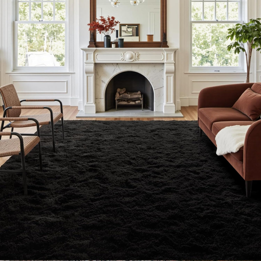 6x9 Ft Large Shag Rugs for Living Room, Tie-Dyed Ultra Soft Fluffy Furry Area Rugs for Bedroom Indoor Floor, Aesthetic Carpet for Kids Home Decor (Dark Grey)