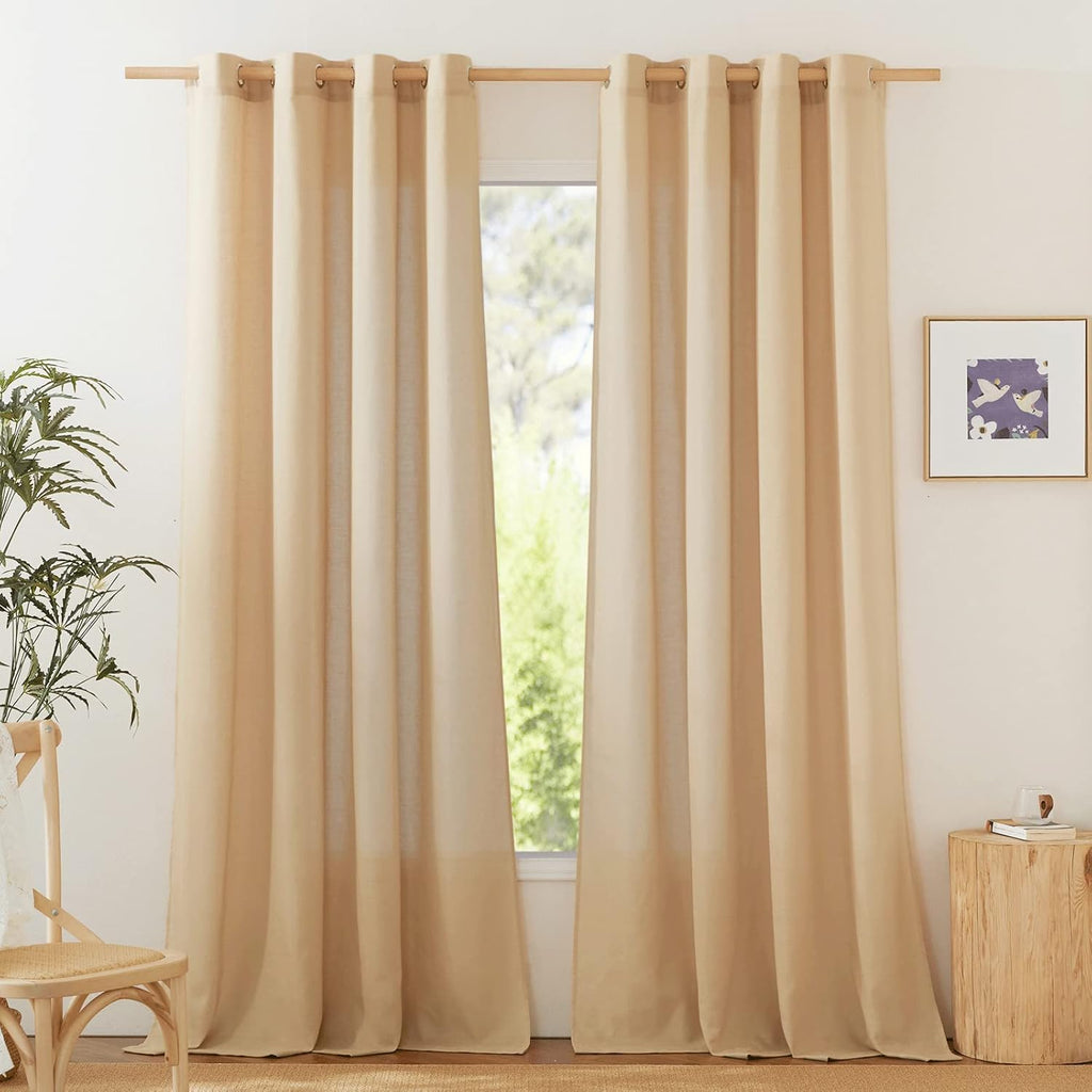 Natural Linen Curtains 84 inch Long 2 Panels Set, Grommet Top Thick Linen Burlap Semi Sheer Vertical Drapes Privacy Assured with Light Filtering for Bedroom/Living Room, W55 x L84