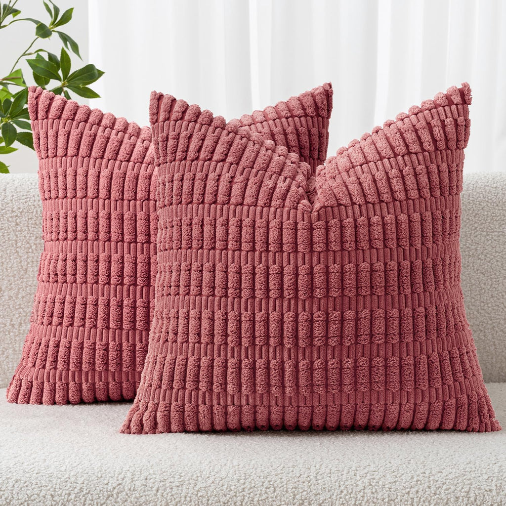 MIULEE Pack of 2 Corduroy Decorative Throw Pillow Covers 18x18 Inch Soft Boho Striped Pillow Covers Modern Farmhouse Home Decor for Sofa Living Room Couch Bed Cream White