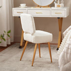 Vanity Chair, Storage Ottoman with Folding Back & Gold-Toned Metal Legs, Ottoman Seat with Teddy Velvet for Dressing Room Living Room Bedroom, 16" x 12.5" Inch